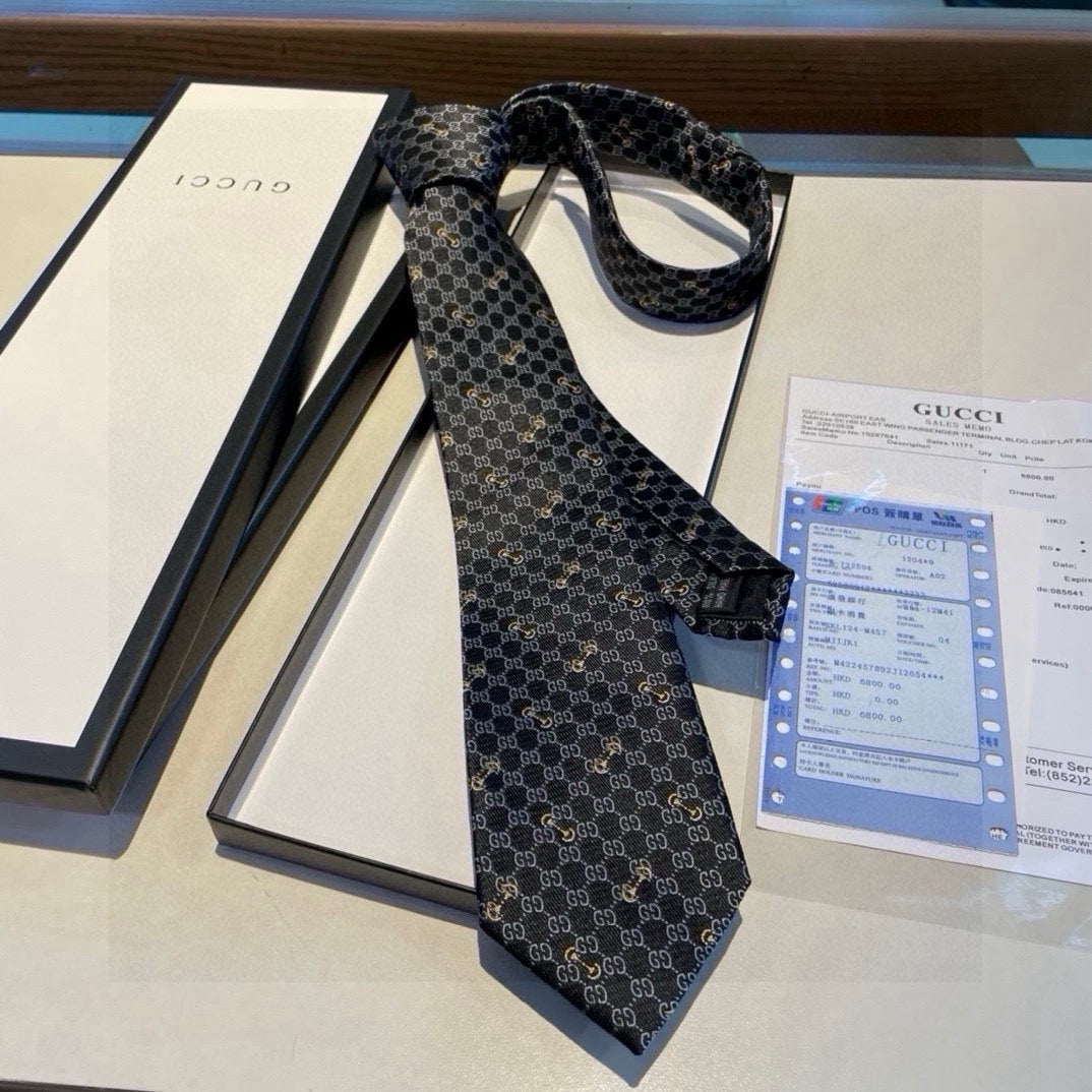 Gucci Style Men's Geometric Monogram Silk Tie