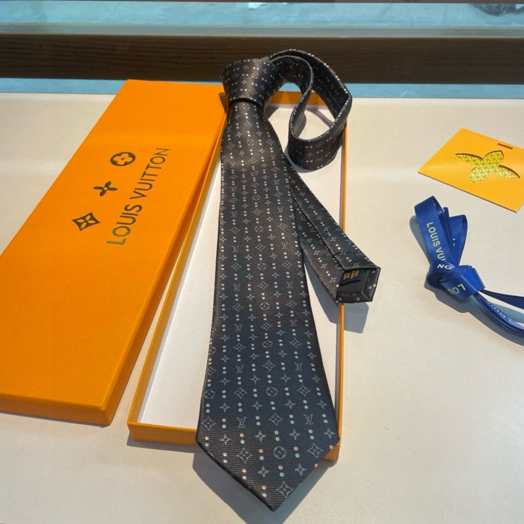 Louis Vuitton Style Men's Monogram Jacquard Silk Tie