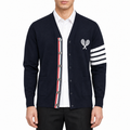 Tennis Racket Jacquard V-Neck Knit Cardigan | Thom Browne