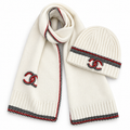 Chanel Style Contrast-Trim Scarf and Beanie Set