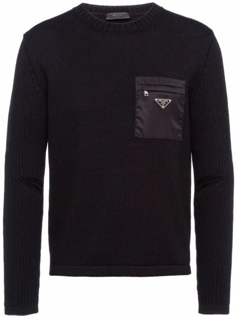 Prada logo-patch ribbed-sleeve sweater