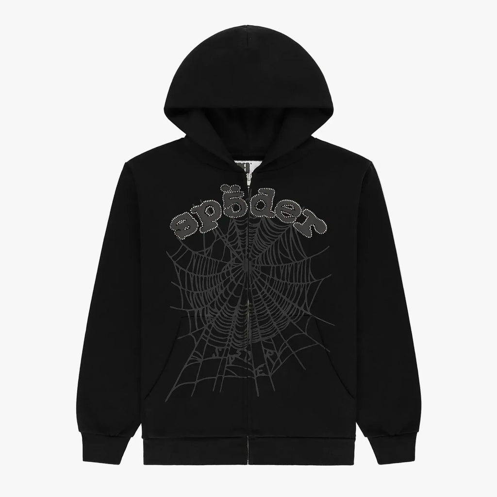 Sp5der OG WEB V2 RHINESTONE ZIP UP Black