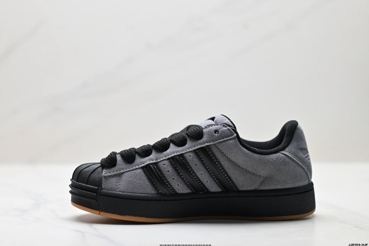 Adidas Originals Superstar Platform Grey Black Suede Sneakers