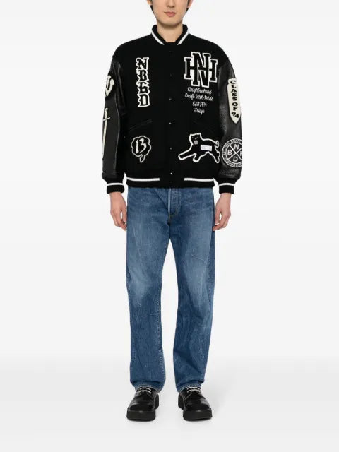Neighborhood logo-patch varsity jacket