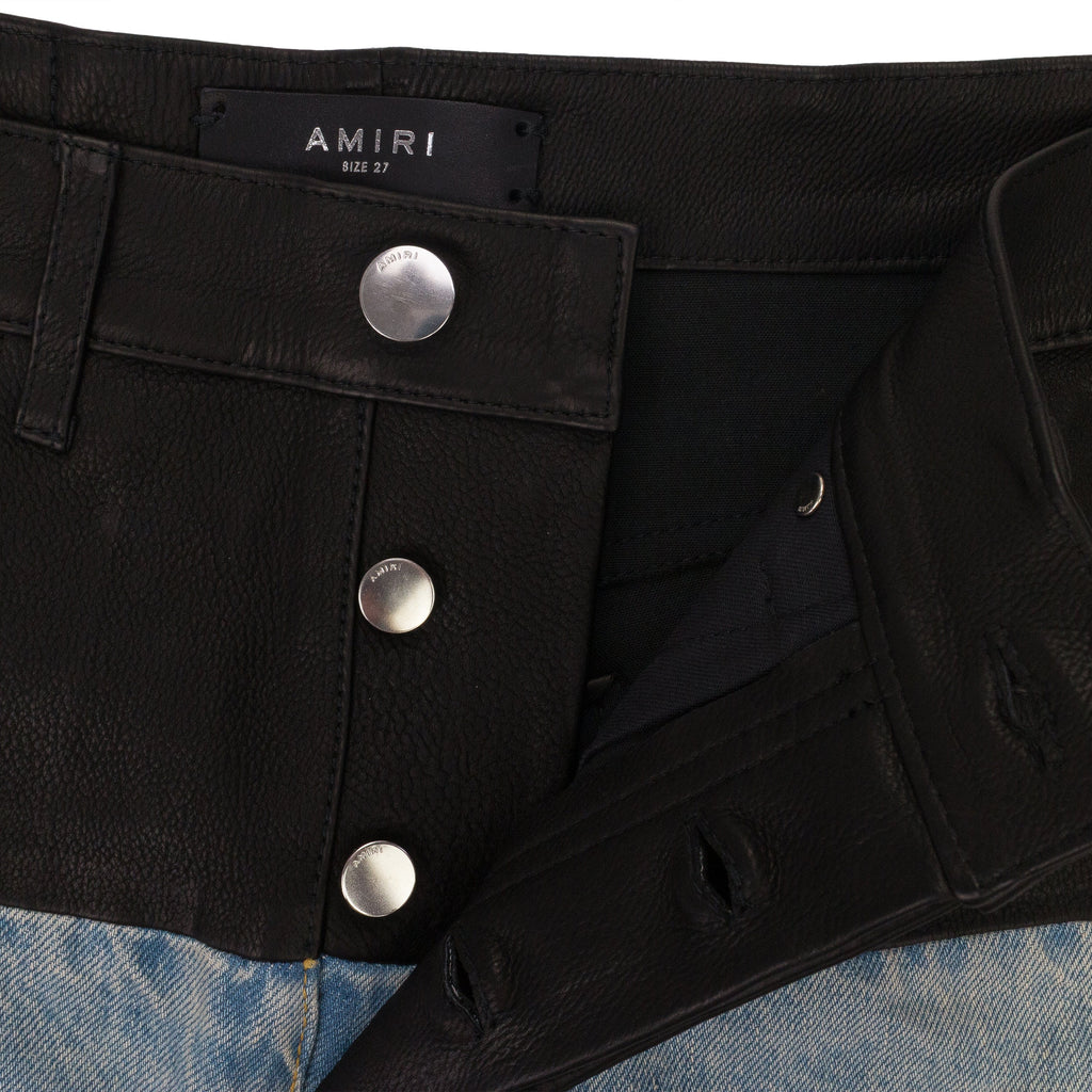 SKY INDIGO/BLACK HYBRID BOOTLEG W/ LEATHER JEANS