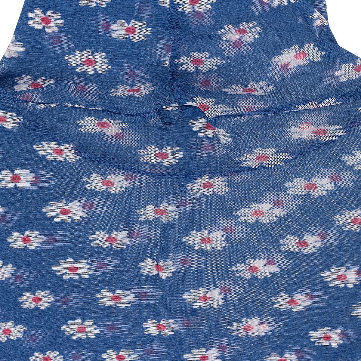 BLUE FLOWER PRINTED MESH TURTLENECK SWEATER