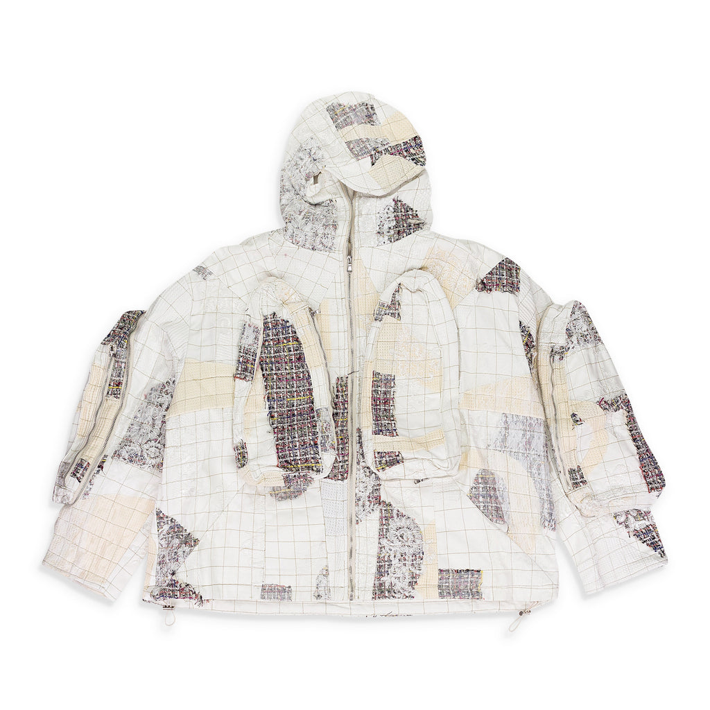 WHITE TWEED PATCHWORK WINDOW HOODIE