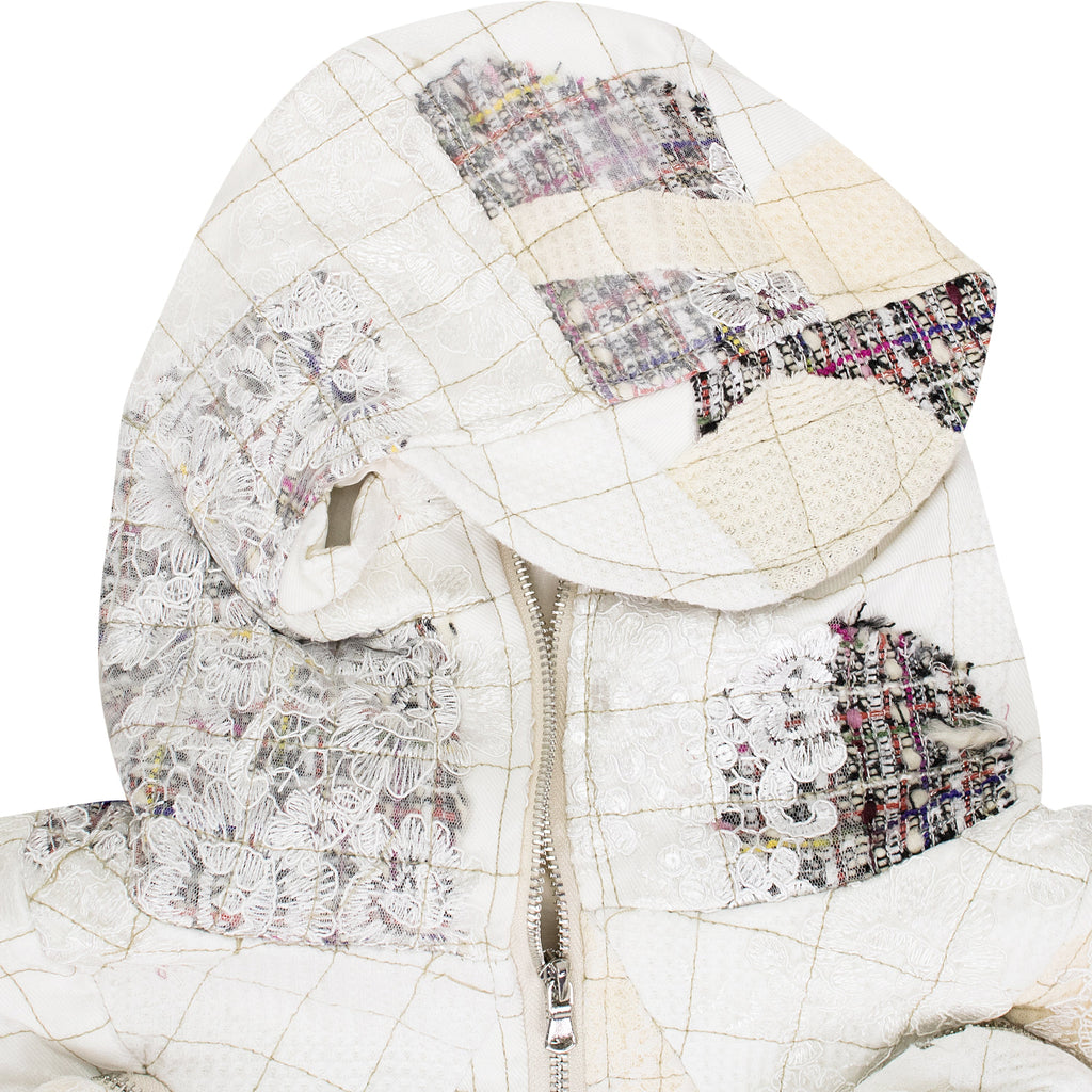 WHITE TWEED PATCHWORK WINDOW HOODIE
