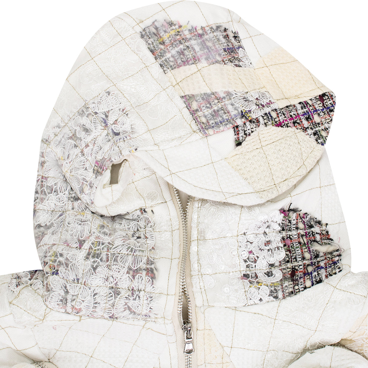 WHITE TWEED PATCHWORK WINDOW HOODIE