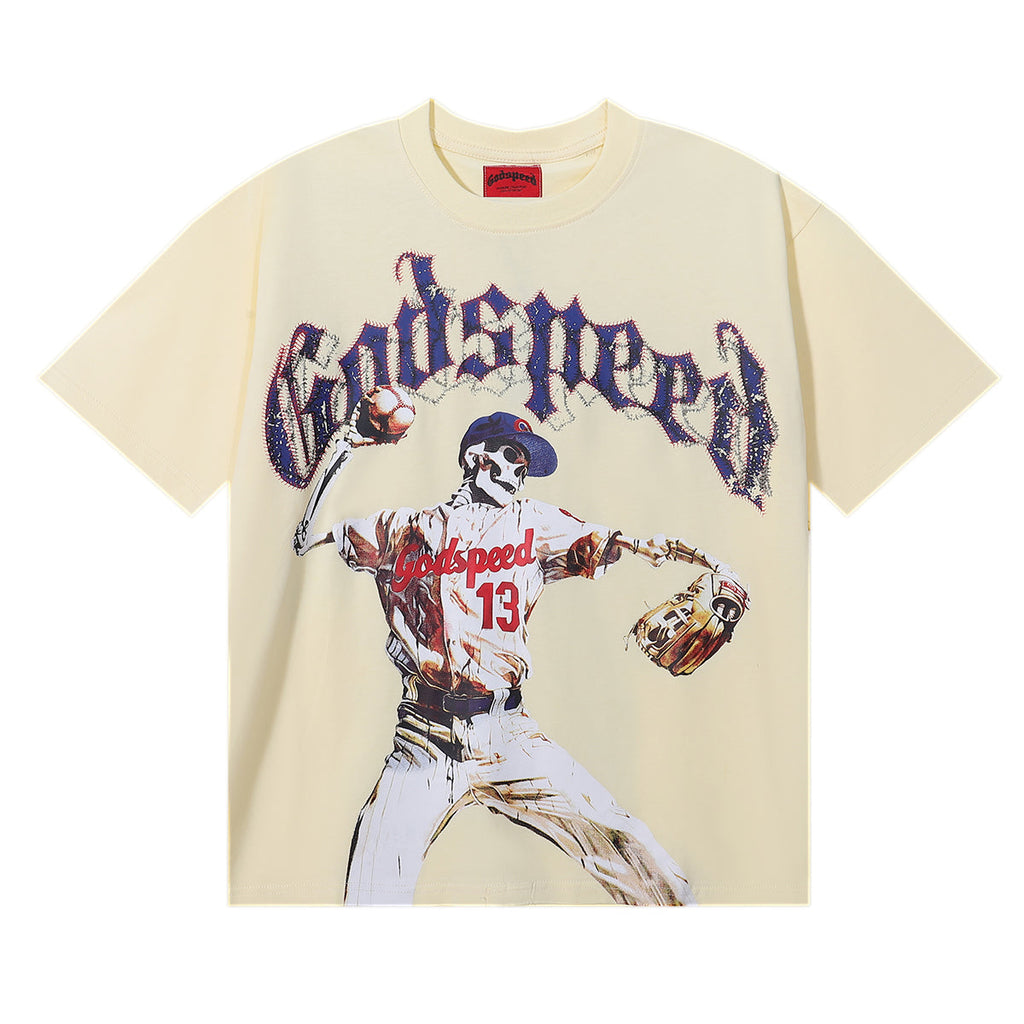 Godspeed T-shirts Skull Baseball Player No. 13 Cotton Crew Neck Short Sleeve Men and Women