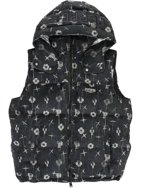 Purple Brand printed corduroy "Black" padded gilet