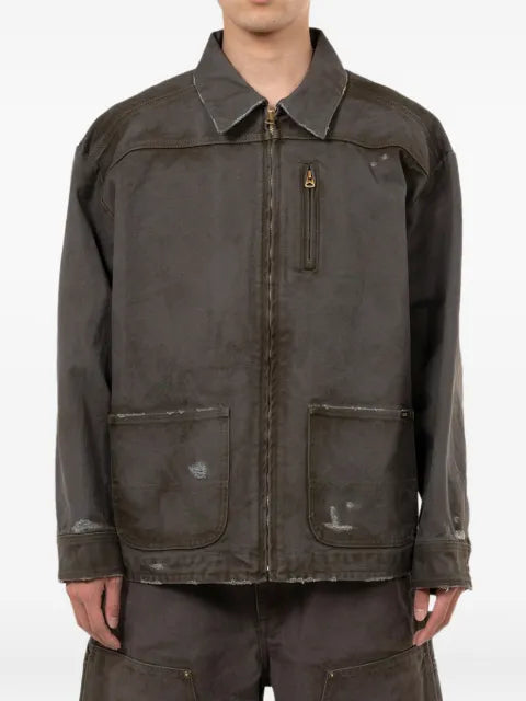 KAMIYA  distressed pocketed denim jacket