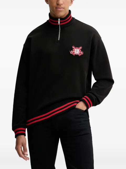 HUGO crest-embroidered half-zip sweatshirt