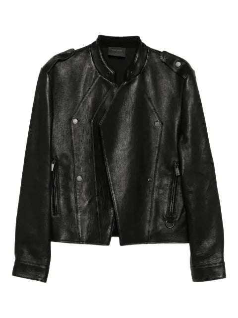 TEAM WANG design logo patched leather jacket