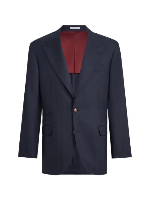 Brunello Cucinelli virgin-wool chevron tailor blazer with peak lapels