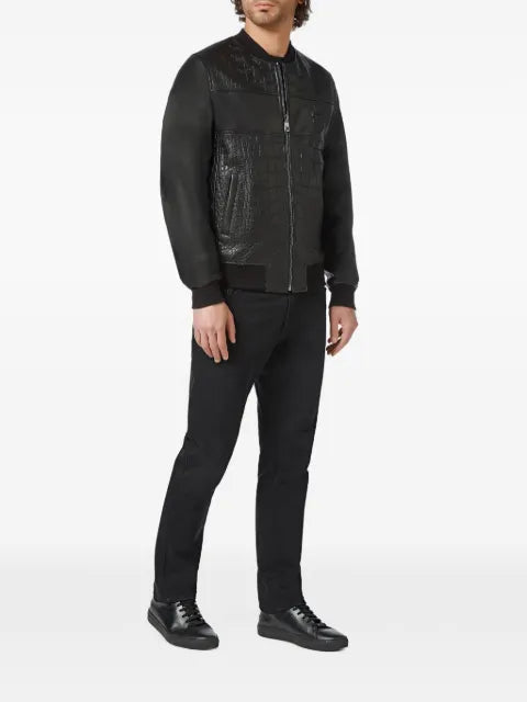 Billionaire leather bomber jacket with crest
