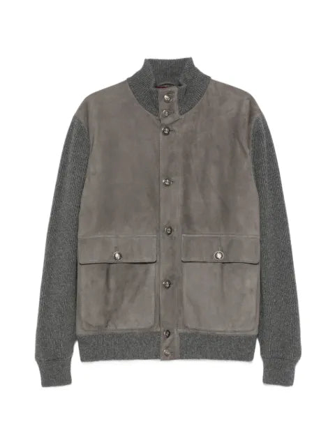 Brunello Cucinelli suede-panel ribbed jacket