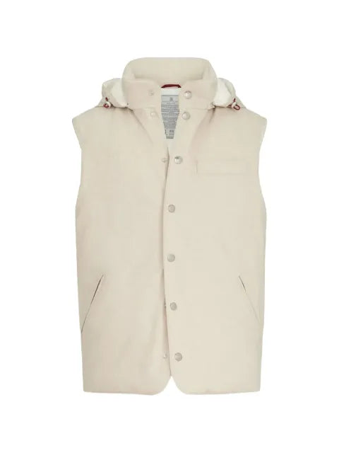 Brunello Cucinelli bonded wool flannel down vest with detachable hood