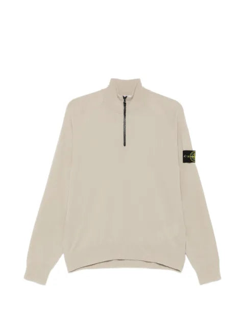 Stone Island logo-patch zip-neck sweater