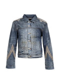 424 embroidered pleated denim jacket