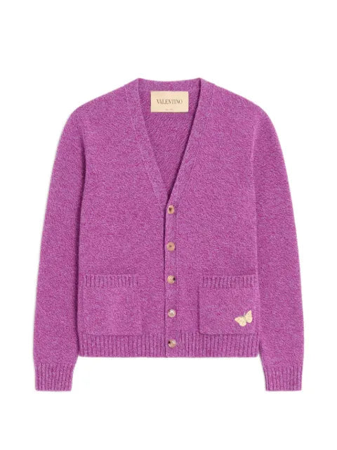 Valentino Garavani mouliné wool cardigan with embroidered butterfly patch