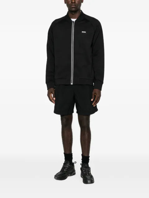 BOSS triangle-jacquard zip-up sweatshirt with rubberized logo