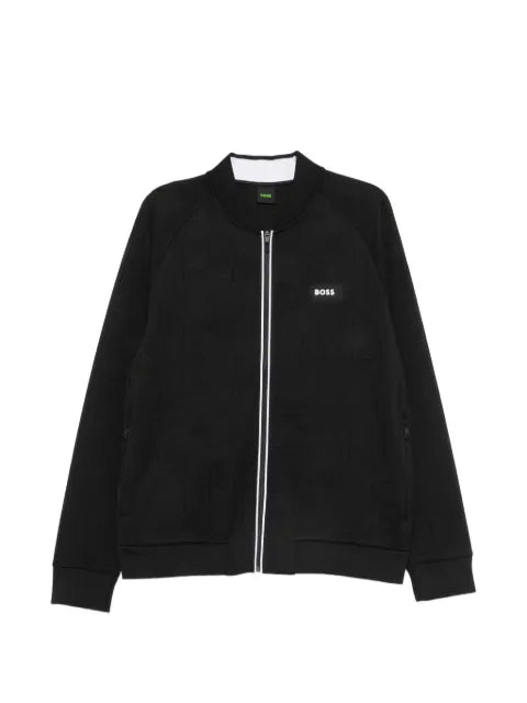 BOSS triangle-jacquard zip-up sweatshirt with rubberized logo