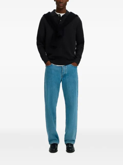 SELECTED ribbed-knit polo sweater