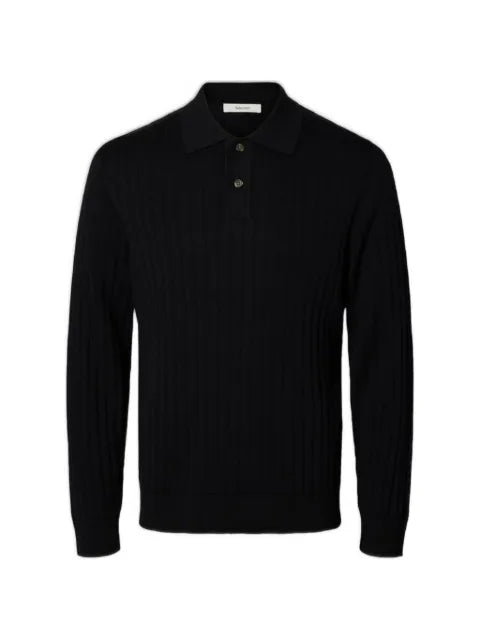 SELECTED ribbed-knit polo sweater