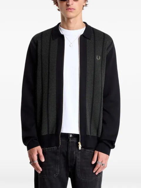 Fred Perry textured-panel zip cardigan