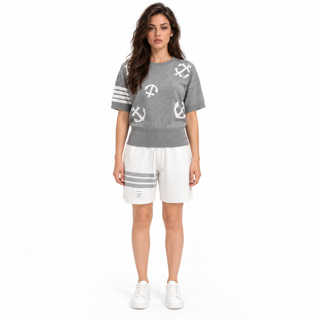 Thom Browne Women's Round Neck High Waist T-Shirt - 100% Cotton Made in Japan