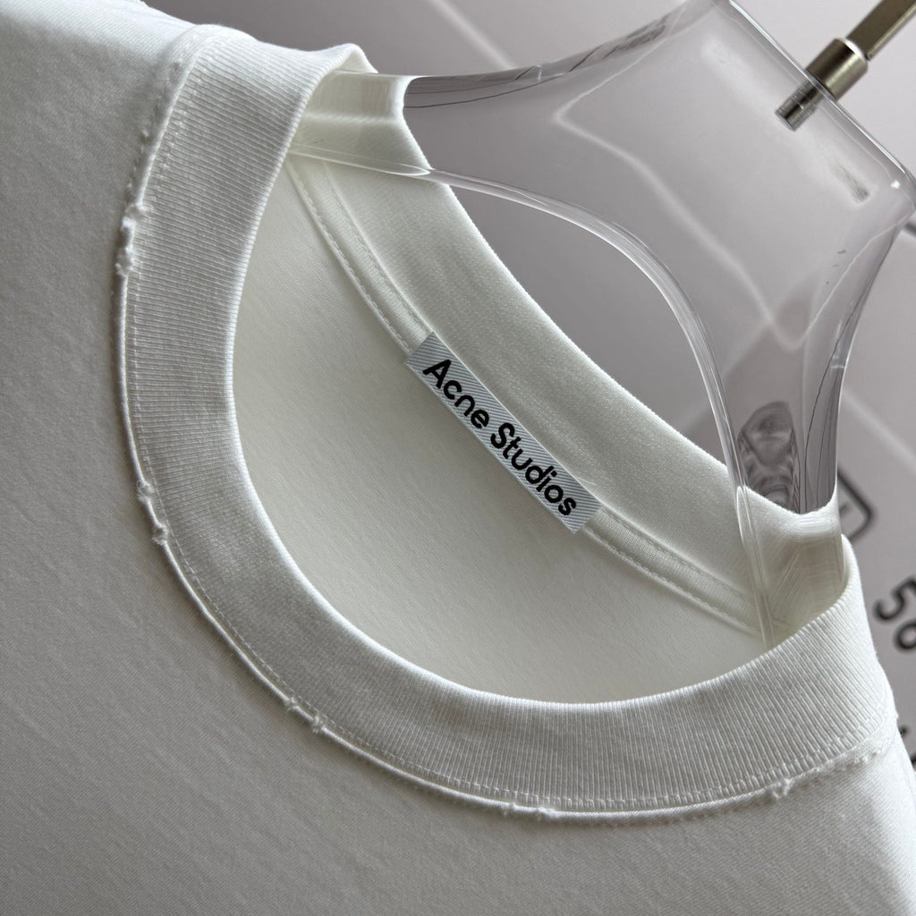 Acne Studios Small Circular Stamp‑Graphic Distressed‑Trim Crew‑Neck Short‑Sleeve T‑Shirt