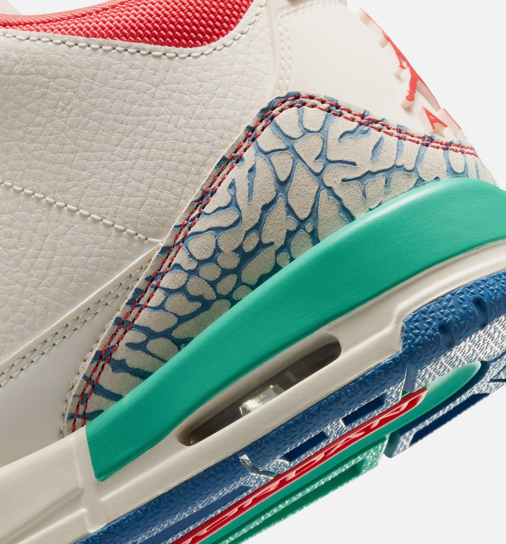 Air Jordan 3 Retro Play Your Way Grade School Lifestyle Shoe – Chalk/Track Red/True Blue/Kinetic Green