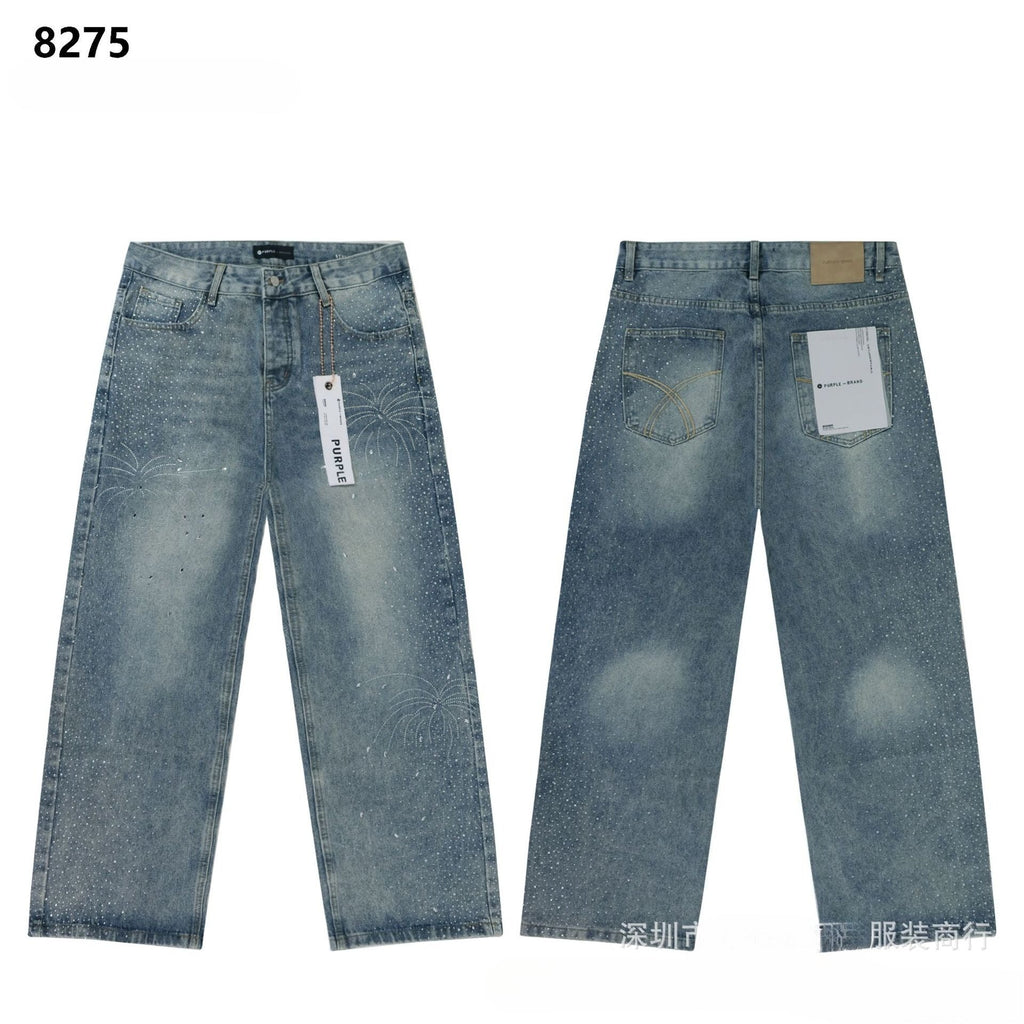 Purple Brand Rhinestone Wide Leg Denim Jeans Unisex