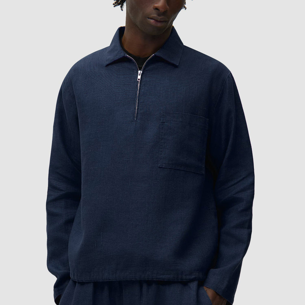 Arte Linen Quarter Zip Pullover: Navy