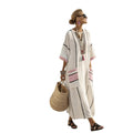Women's Boho Striped V-Neck Patch-Pocket Kaftan Maxi Dress