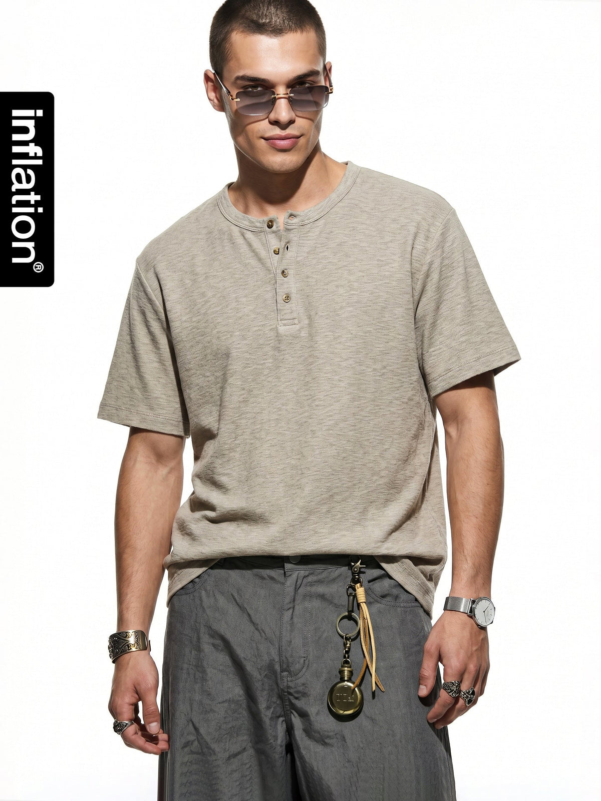 INFLATION Old Money Henley Short-Sleeve T-Shirt – Relaxed Loose Fit