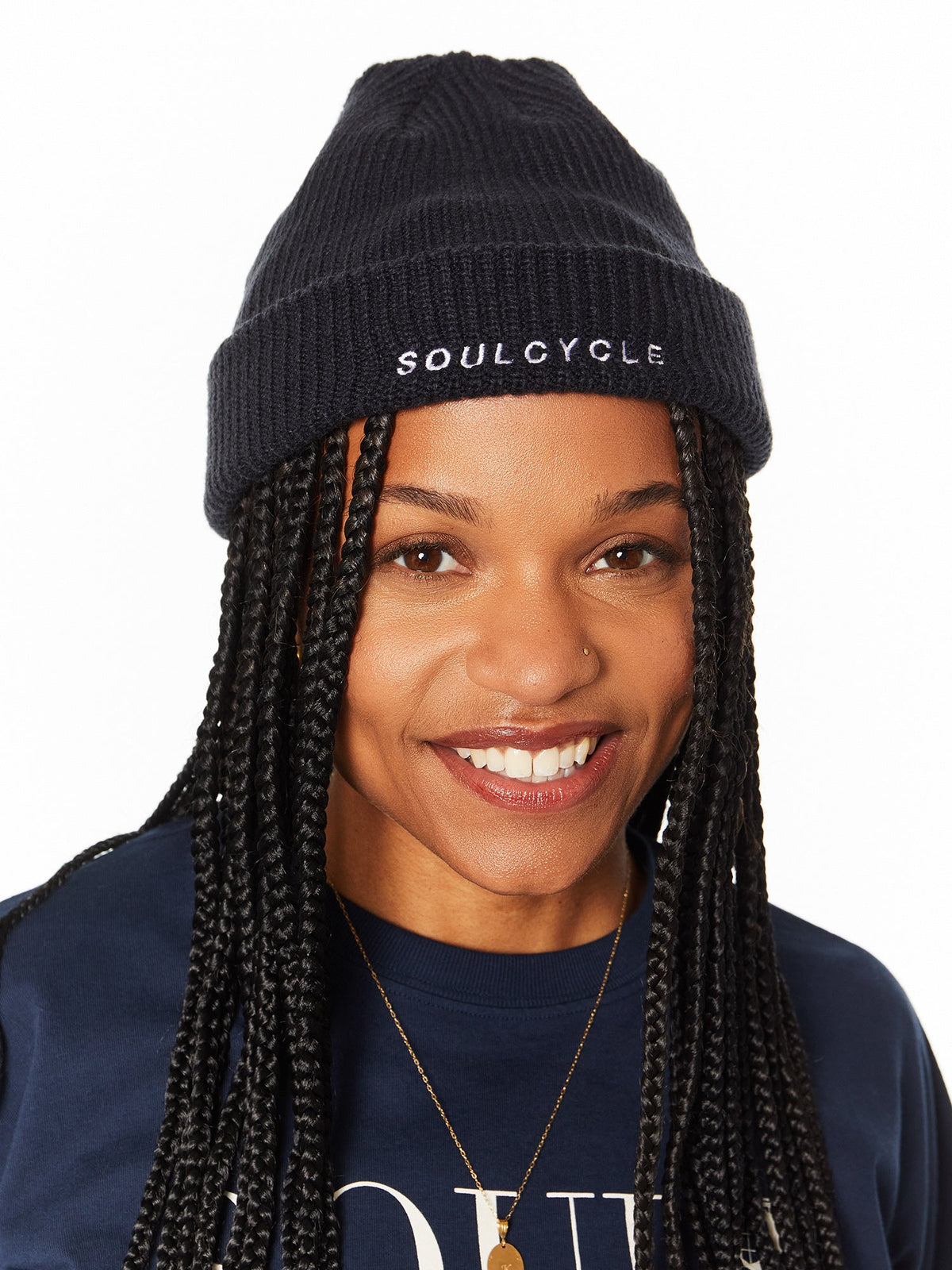 NAVY EMBROIDERED BEANIE
