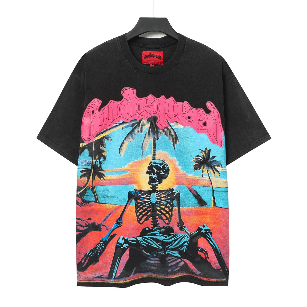 Godspeed Beach Skeleton Graphic T-Shirt
