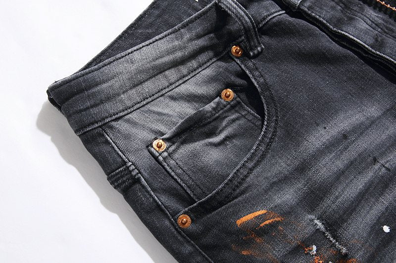 Purple Brand Black Distressed Paint Splatter Jeans