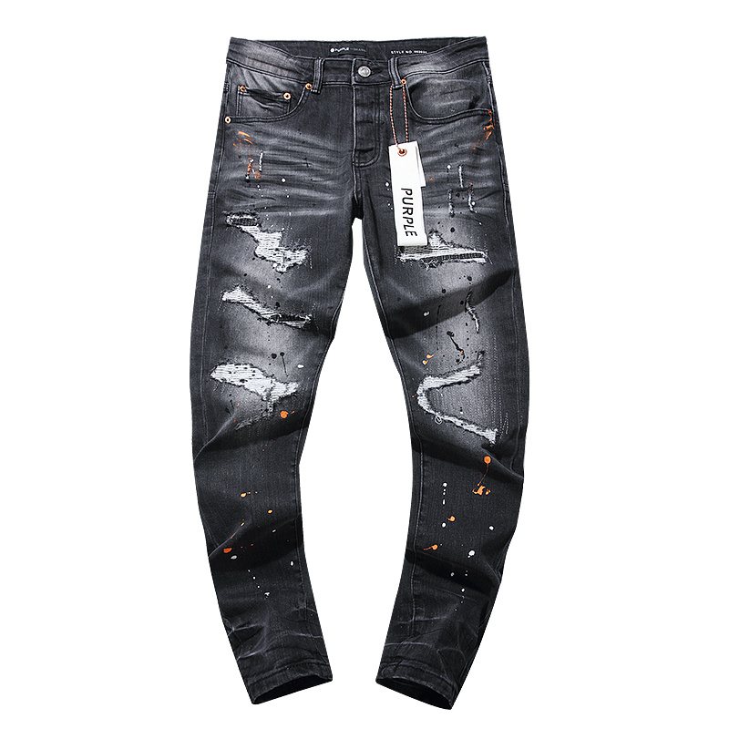 Purple Brand Black Distressed Paint Splatter Jeans