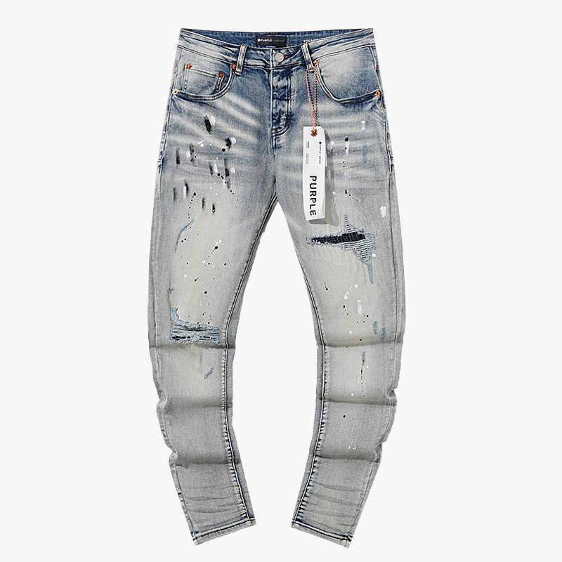 Purple Brand Light Blue Distressed Ribbed Knee Jeans