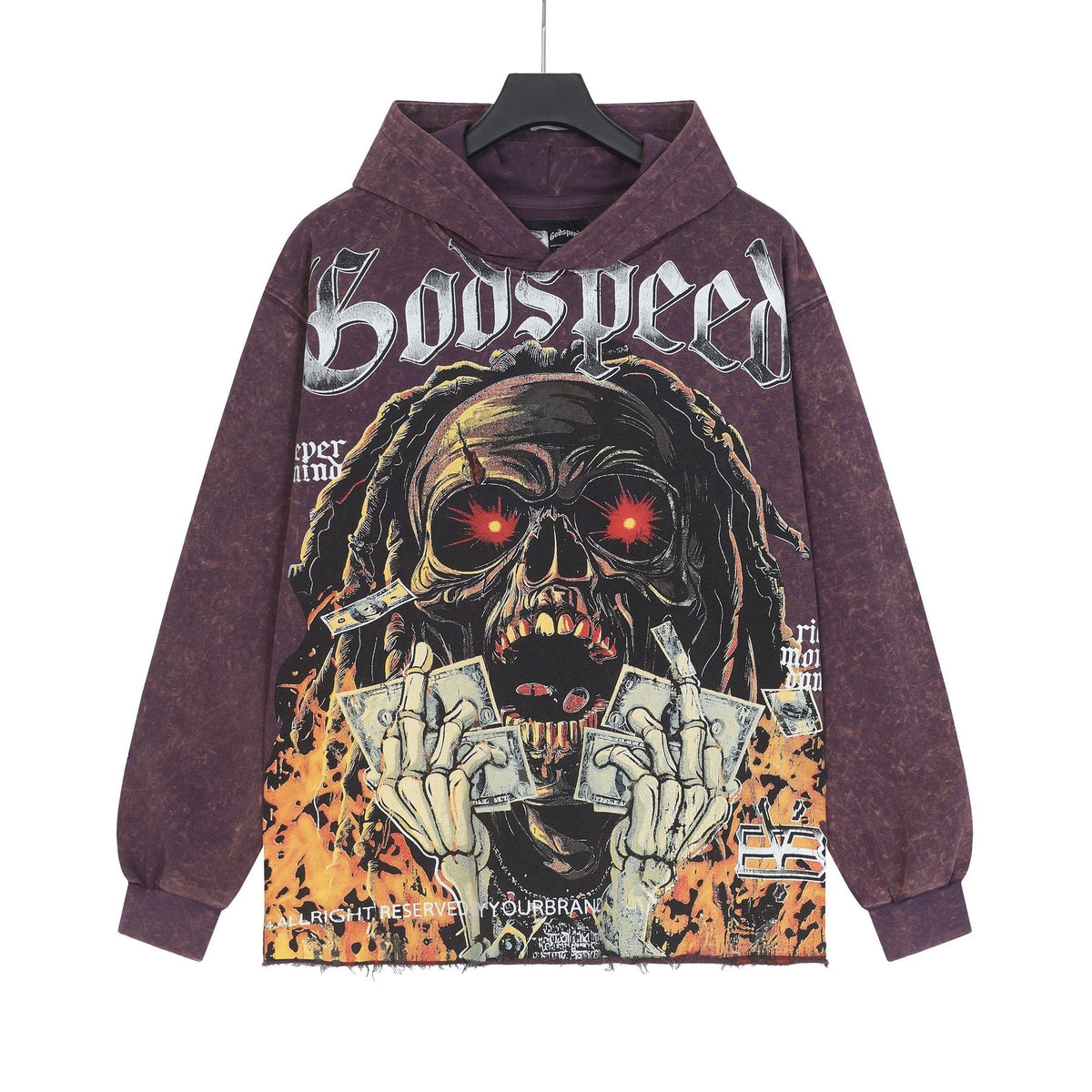 Godspeed Skull Graphic Acid Wash Hoodie