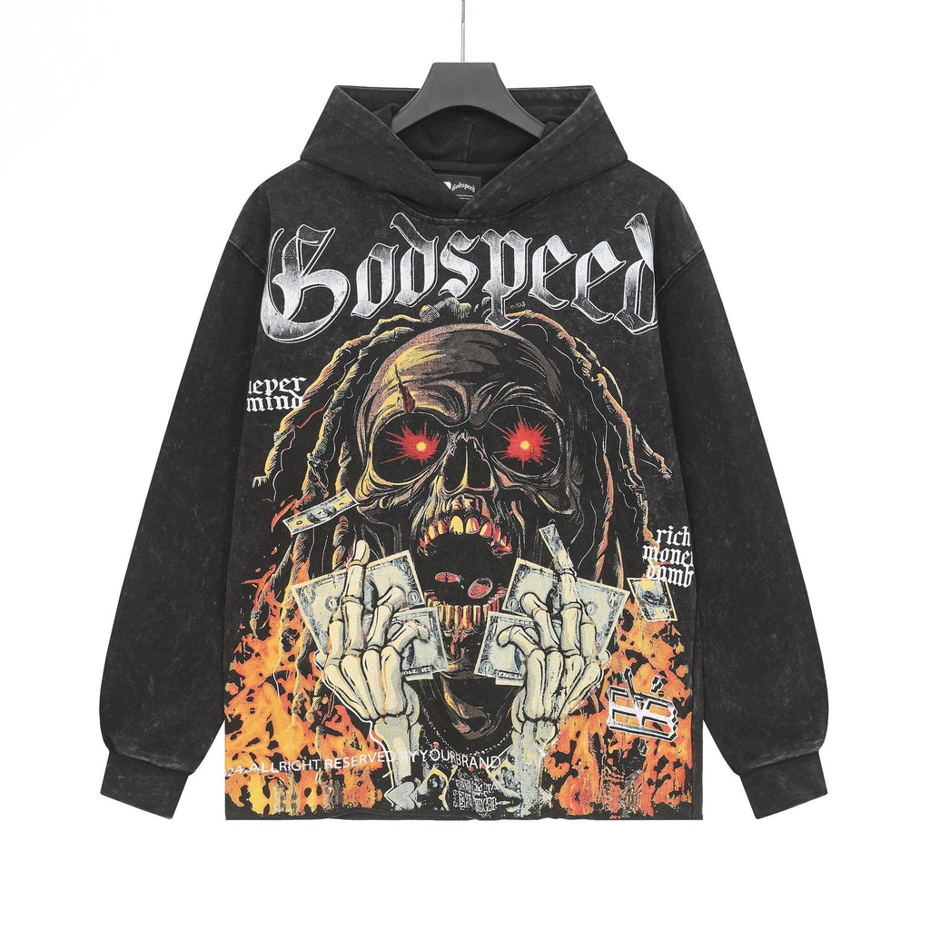 Godspeed Skull Graphic Acid Wash Hoodie