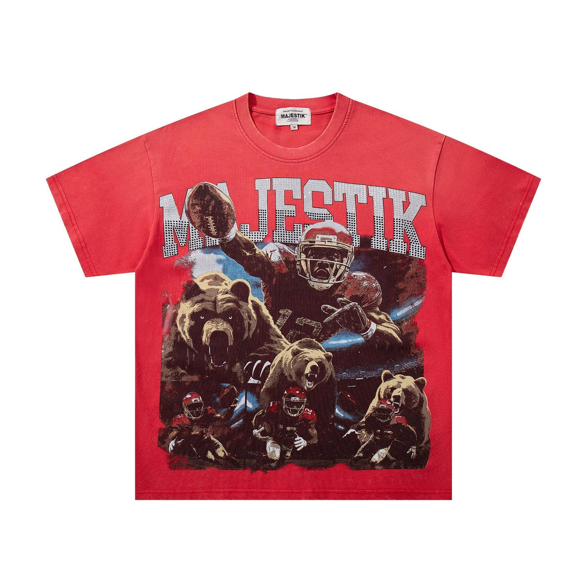 MAJESTIK Football Bear Graphic Short-Sleeve T-Shirt