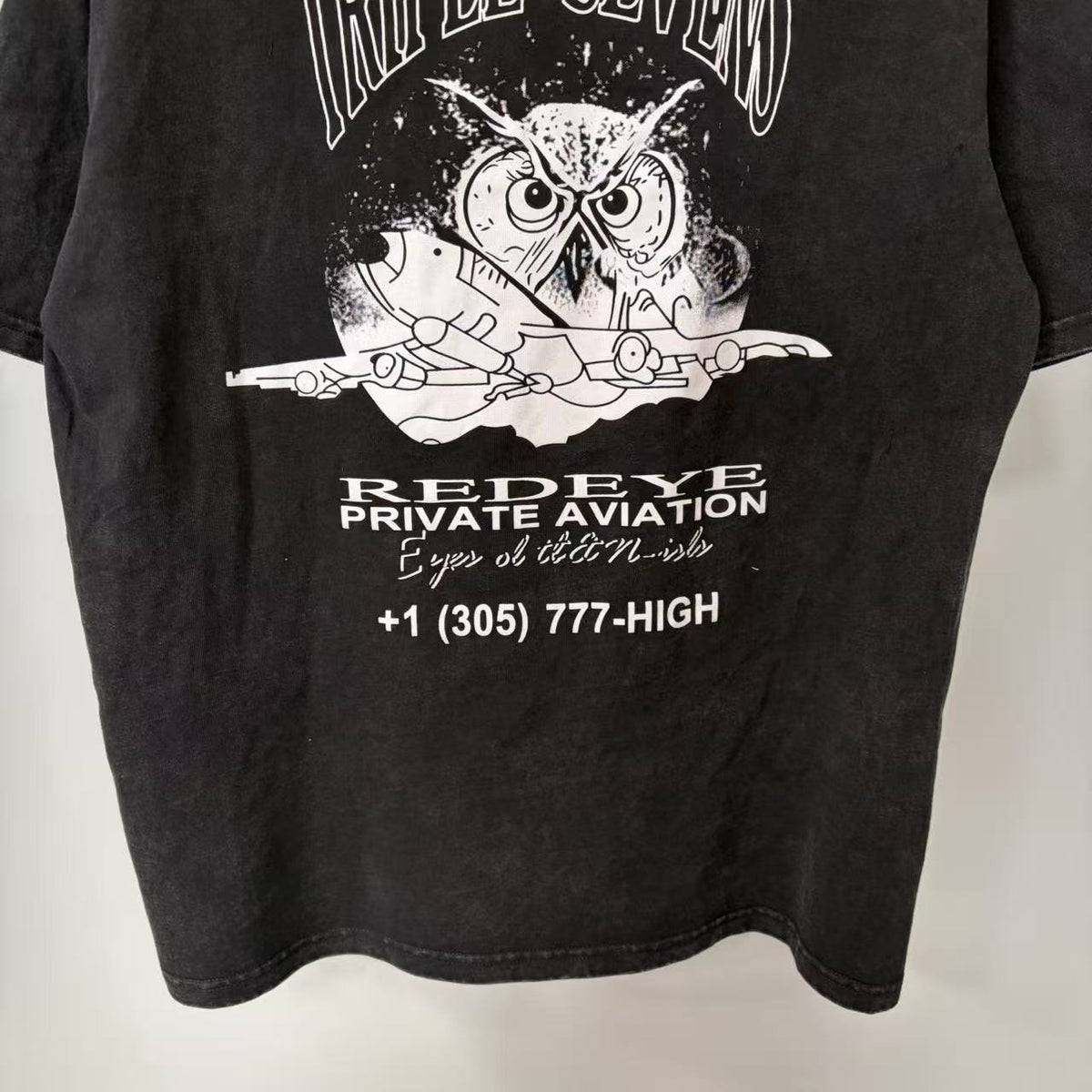TRIPLE SEVENS Washed Black Front & Back Graphic T-Shirt