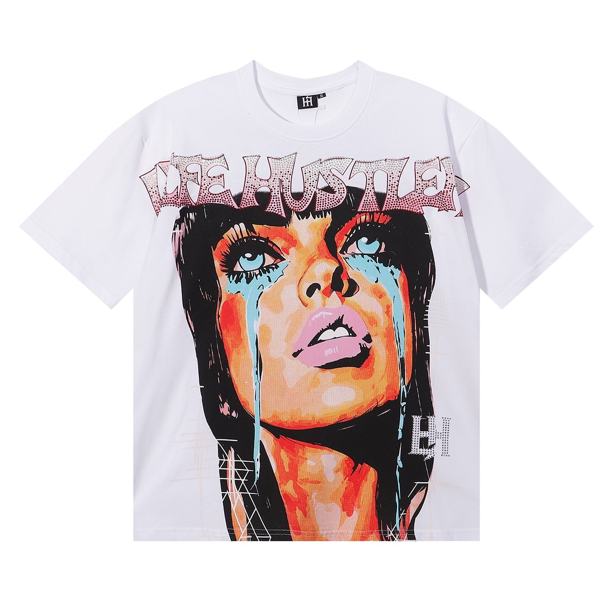 Life Hustlere Crying Woman Rhinestone Graphic T-Shirt