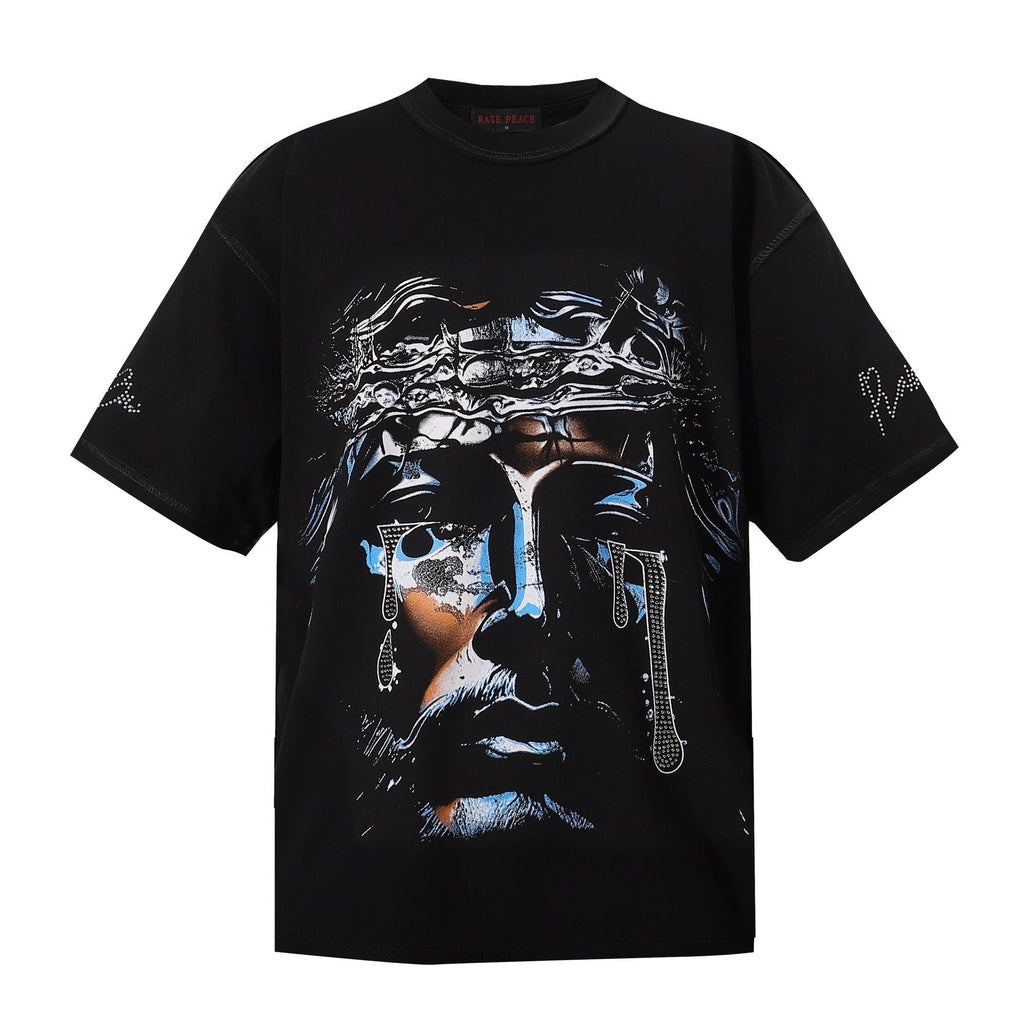 RARE PEACE God's Tear Rhinestone Graphic T-Shirt