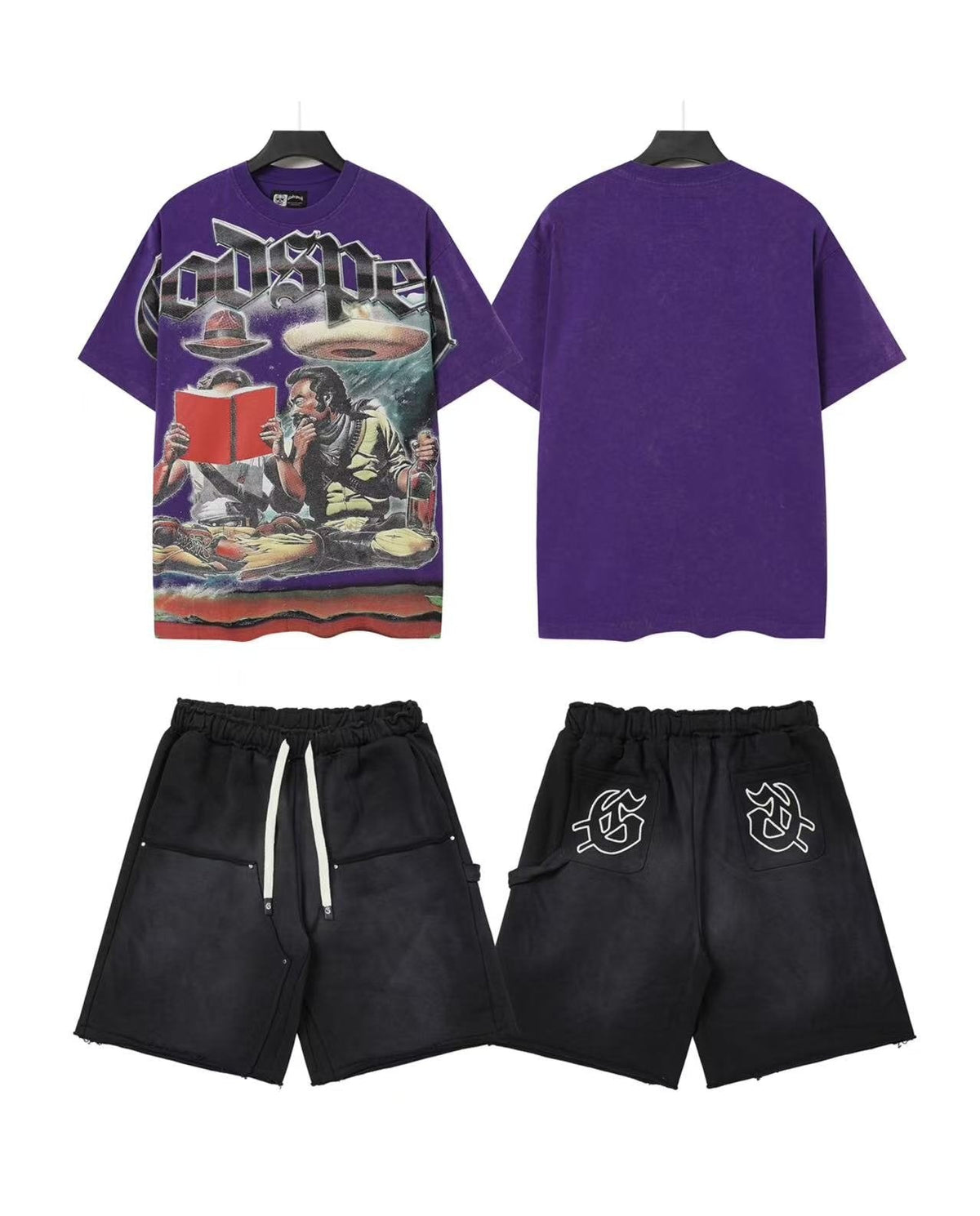 Godspeed Purple UFO Graphic Tee and Shorts Set