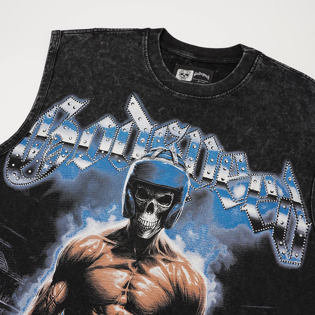 Godspeed Boxer Skull Graphic Acid-Wash Sleeveless T-Shirt